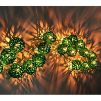 1 Set of Green 5cm Rattan Cane 20 Ball Battery Powered 3m String Lights Christmas Gift Home Wedding Party Bedroom Decoration Table Centrepiece
