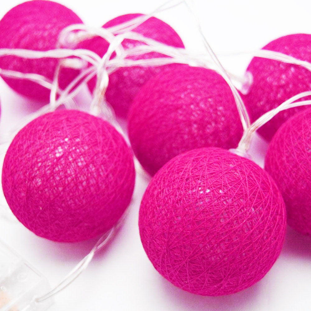 20 Ball HOT Pink 3m String Light Battery Box 5cm Cotton Ball  Christmas Birthday Bbay Girl Special Occasion Decoration