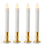 10 Pack Taper Stick White Battery Candle - Natural Flame Light Colour No Flicker - Gold Stand Base