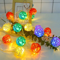1 Set of Multi Coloured 5cm Rattan Cane 20 Ball Battery Powered 3m String Lights Christmas Gift Home Wedding Party Bedroom Decoration Table Centrepiece