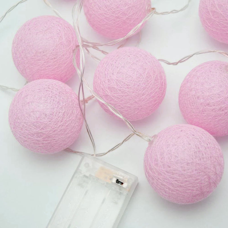 20 Ball Pastel Pink 3m String Light Battery Box 5cm Cotton Ball  Christmas Birthday Bbay Girl Special Occasion Decoration