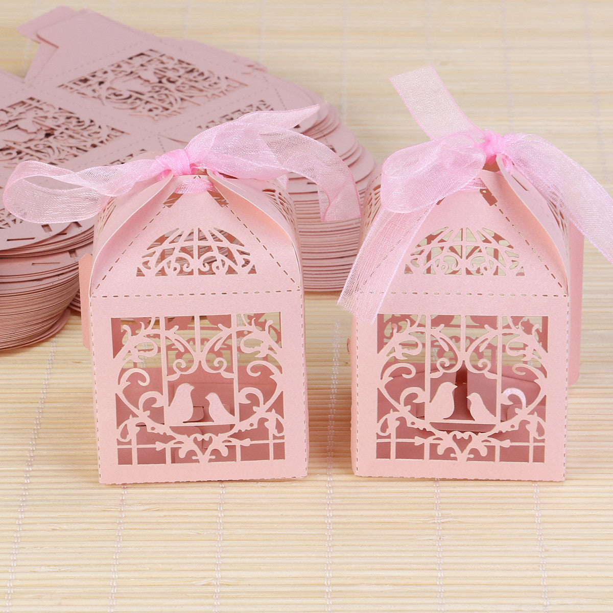 Pink Dove Bird Heart Baby Birth naming Ceremony Bomboniere Favor Lolly Gift Card Box - 10 Pack