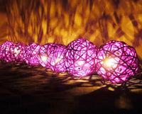 1 Set of Pink 5cm Rattan Cane 20 Ball Battery Powered 3m String Lights Christmas Gift Home Wedding Party Bedroom Decoration Table Centrepiece