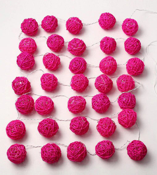 1 Set of Pink 5cm Rattan Cane 20 Ball Battery Powered 3m String Lights Christmas Gift Home Wedding Party Bedroom Decoration Table Centrepiece