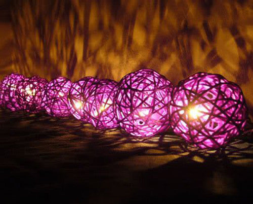 1 Set of 20 LED Cassis Purple 5cm Rattan Cane Ball Battery Powered String Lights Christmas Gift Home Wedding Party Bedroom Decoration Table Centrepiece