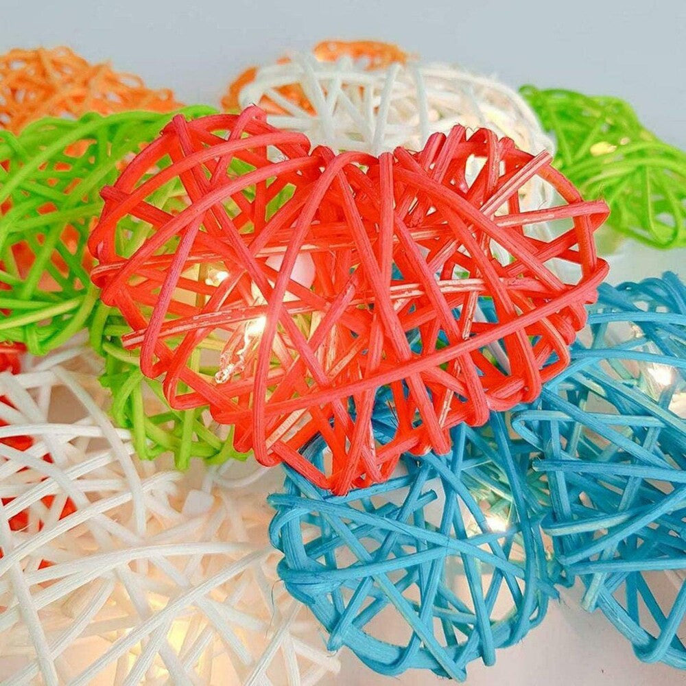 50 Rainbow 3D Hollowed Rattan Heart-Shaped 5M LONG String Fairy Lights, Battery (AA) Indoor & Outdoor Decorations Birthday Kids Celebration PartyRoom Table Lighting