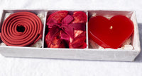 Red Heart Candle Spa Giftset - Red Heart candle, 3 Incense Coils, Pot Porri Satchet in Gift Box