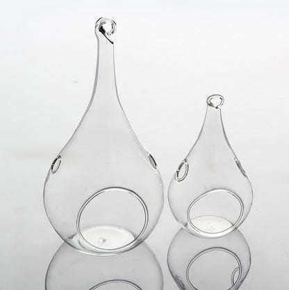 25 Bulk Pack of Hanging Clear Glass Tealight Candle Holder Tear Drop Pear Hour Glass Shape - 20cm High Terrarium Plant Mini Garden Holder Decoration Craft Gift