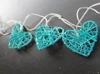 20 Turquoise Blue 3D Hollowed Rattan Heart-Shaped 3M String Fairy Lights, Battery (AA) Indoor & Outdoor Decorations Birthday Kids Celebration PartyRoom Table Lighting