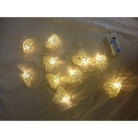 20 White 3D Hollowed Rattan Heart-Shaped 3M String Fairy Lights, Battery (AA) Indoor & Outdoor Decorations Wedding Valentines Romantic Room Table Lighting