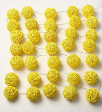 1 Set of Yellow 5cm Rattan Cane 20 Ball Battery Power 3m String Lights Christmas Gift Home Wedding Party Bedroom Decoration Table Centrepiece