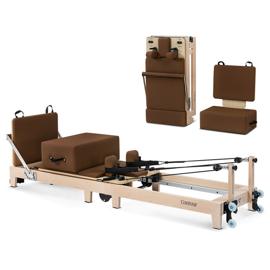 Lifespan Fitness Contour Folding Wooden Pilates Reformer Machine Set (Espresso)