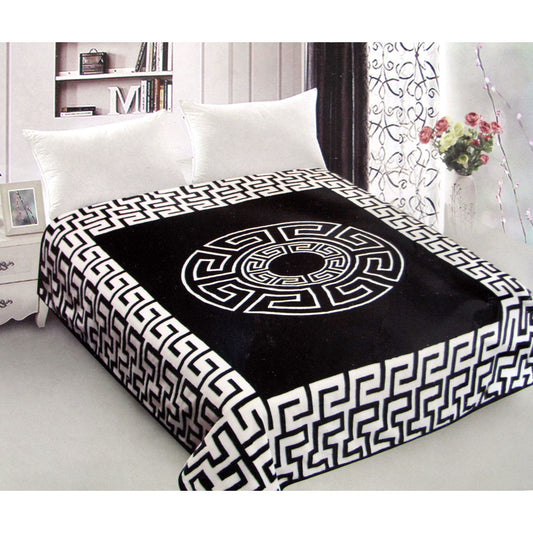 800GSM Luxury Reversible Mink Blanket Greek Key Black Queen 200 x 240 cm