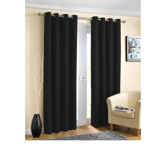 Pair of Blockout Plain Eyelet Curtains Black