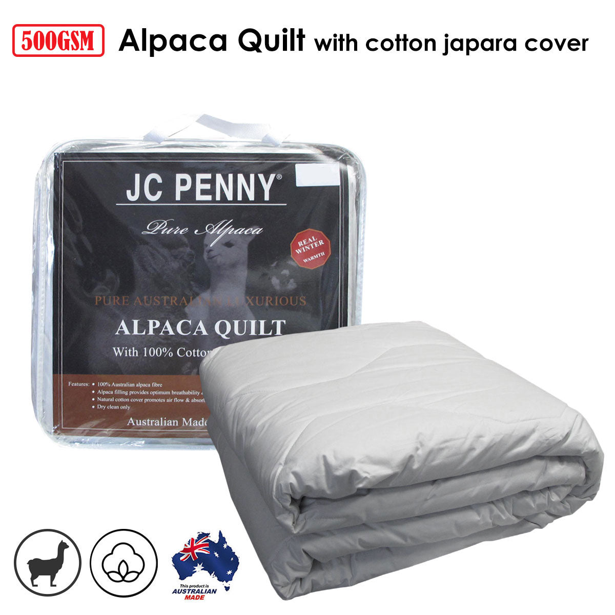 500GSM Alpaca Quilt with Cotton Japara Cover - Double