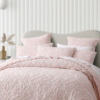 Bianca Ella Blush Cotton Chenille Floral Bedspread Set Super King