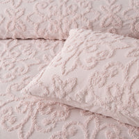Bianca Ella Blush Cotton Chenille Floral Bedspread Set Super King