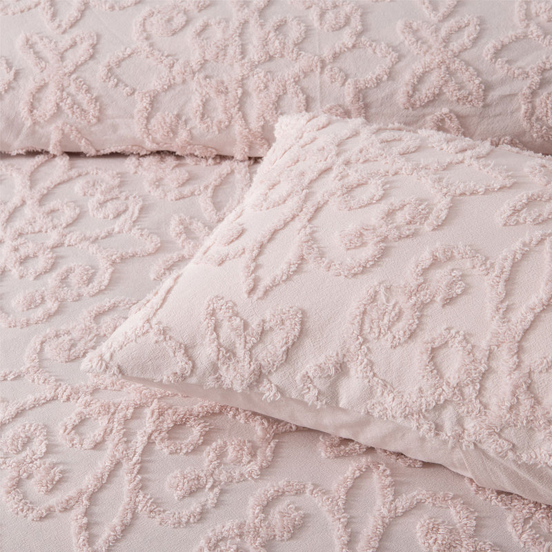 Bianca Ella Blush Cotton Chenille Floral Bedspread Set Super King