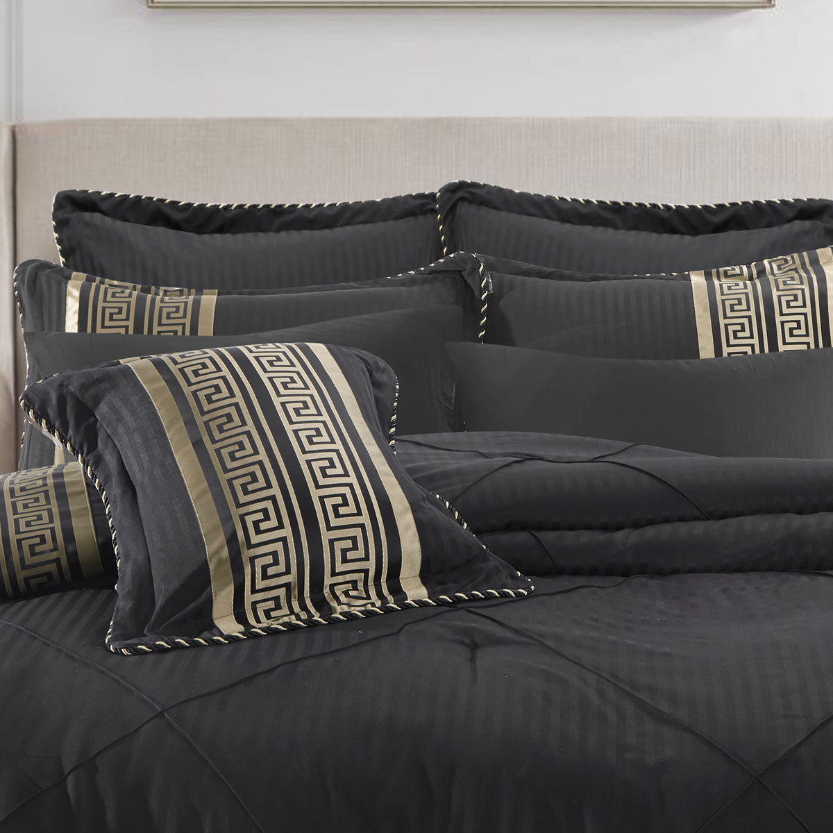 Bianca Raffaello Black 6 Pcs Jacquard Comforter Set Super King