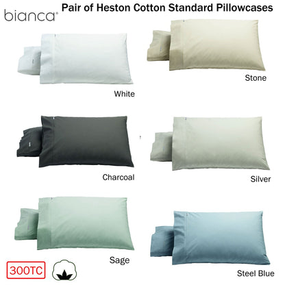 Bianca Pair of Heston Cotton Percale Standard Pillowcases Steel Blue