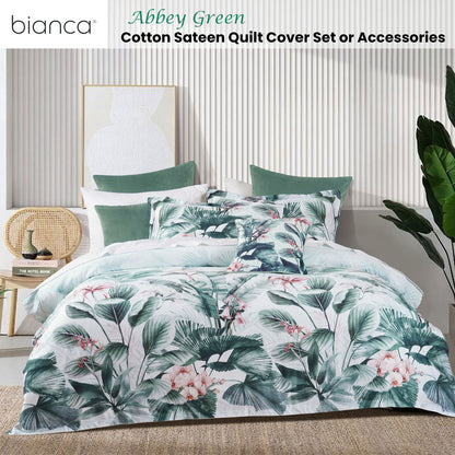 Bianca Abbey Green Cotton Sateen Tropical Floral Quilt Cover Set Queen
