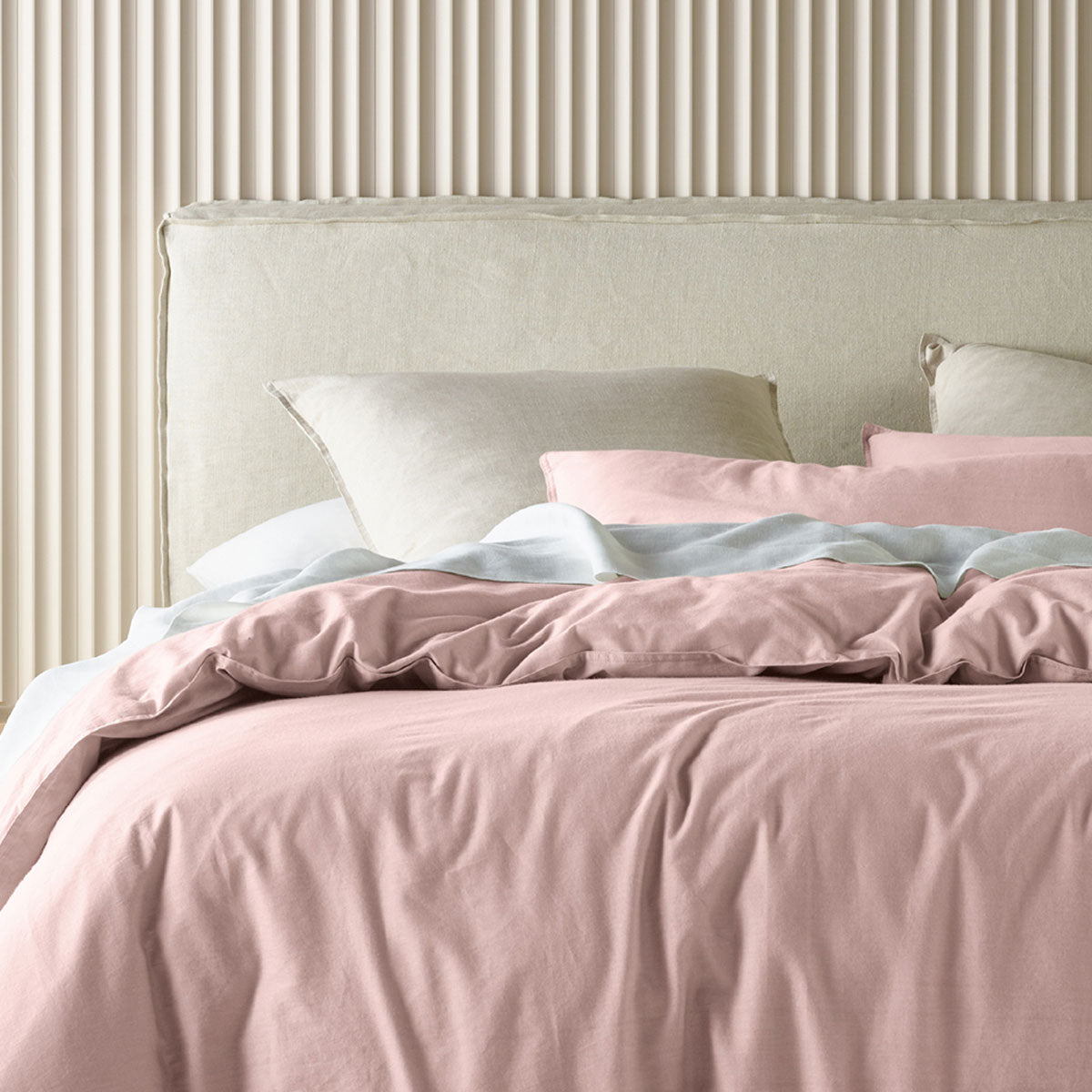 Bianca Acacia Blush Vintage Washed Cotton Quilt Cover Set Queen