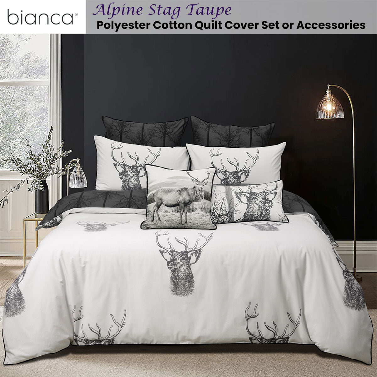 Bianca Alpine Stag Taupe Polyester Cotton Quilt Cover Set King