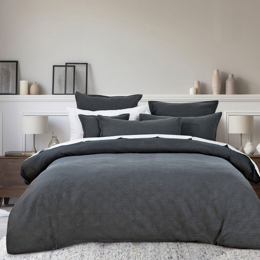 Bianca Hallston Charcoal Pre-Washed Cotton Quilt Cover Set King
