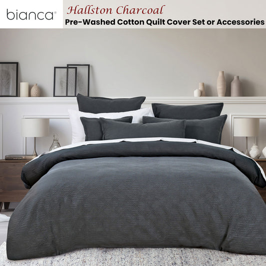 Bianca Hallston Charcoal Pre-Washed Cotton Quilt Cover Set King