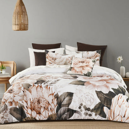Bianca Somerset White Cotton Sateen Floral Quilt Cover Set King