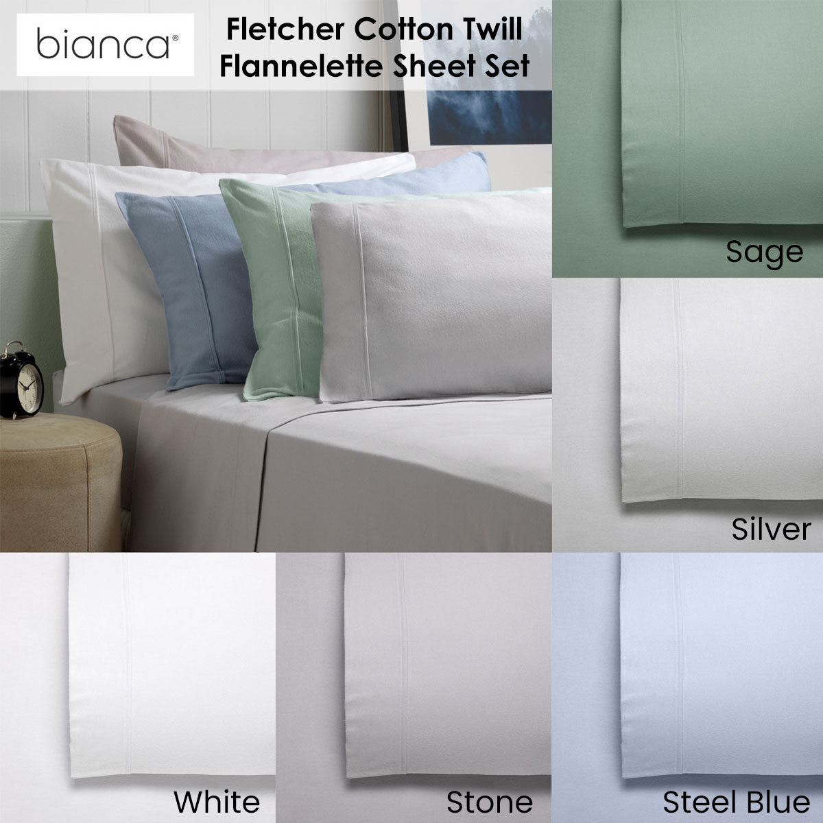 Bianca Fletcher Flannelette Cotton Sheet Set Sage Double