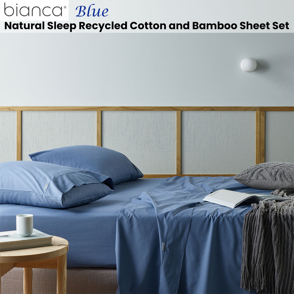 Bianca Natural Sleep Recycled Cotton and Bamboo Sheet Set Blue King