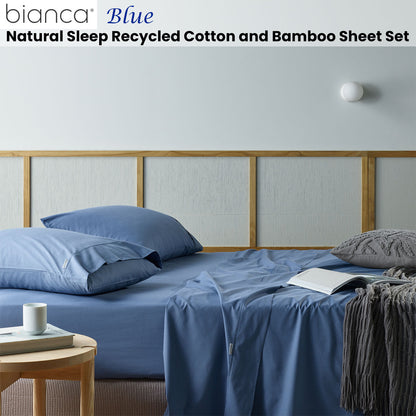 Bianca Natural Sleep Recycled Cotton and Bamboo Sheet Set Blue Super King