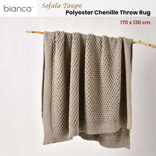 Bianca Sofala Taupe Polyester Chenille Throw Rug 130 x 170 cm