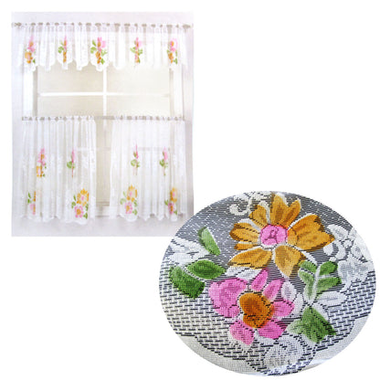 3 Pce Cafe Blooms Lace Kitchen Curtain Set