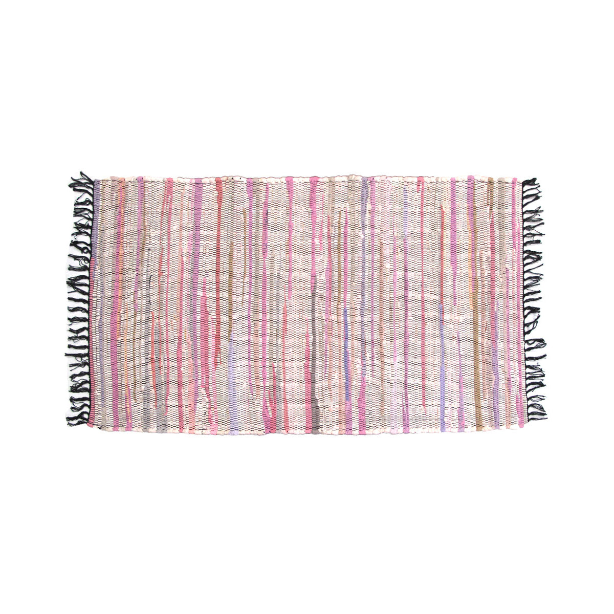 Tonal Chindi Cotton Handmade Floor Mat with Tassels 70 x 120 cm Bright Multi