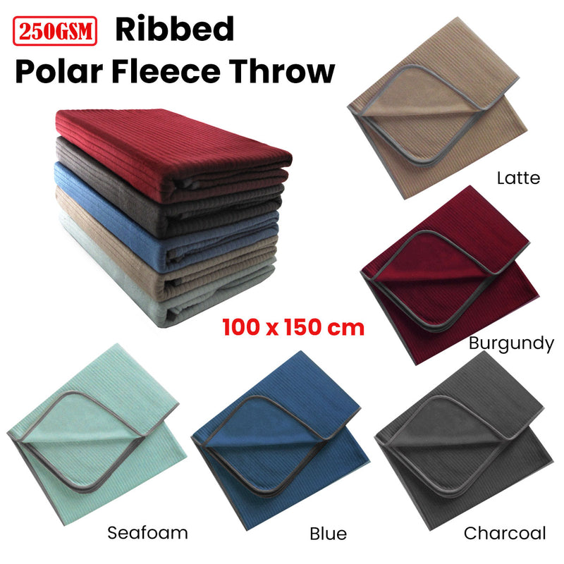 250GSM Ribbed Polar Fleece Throw 100 x 150cm Latte