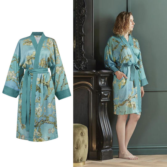 Bedding House Van Gogh Almond Blossom Blue Kimono Bath Robe Large/Extra Large