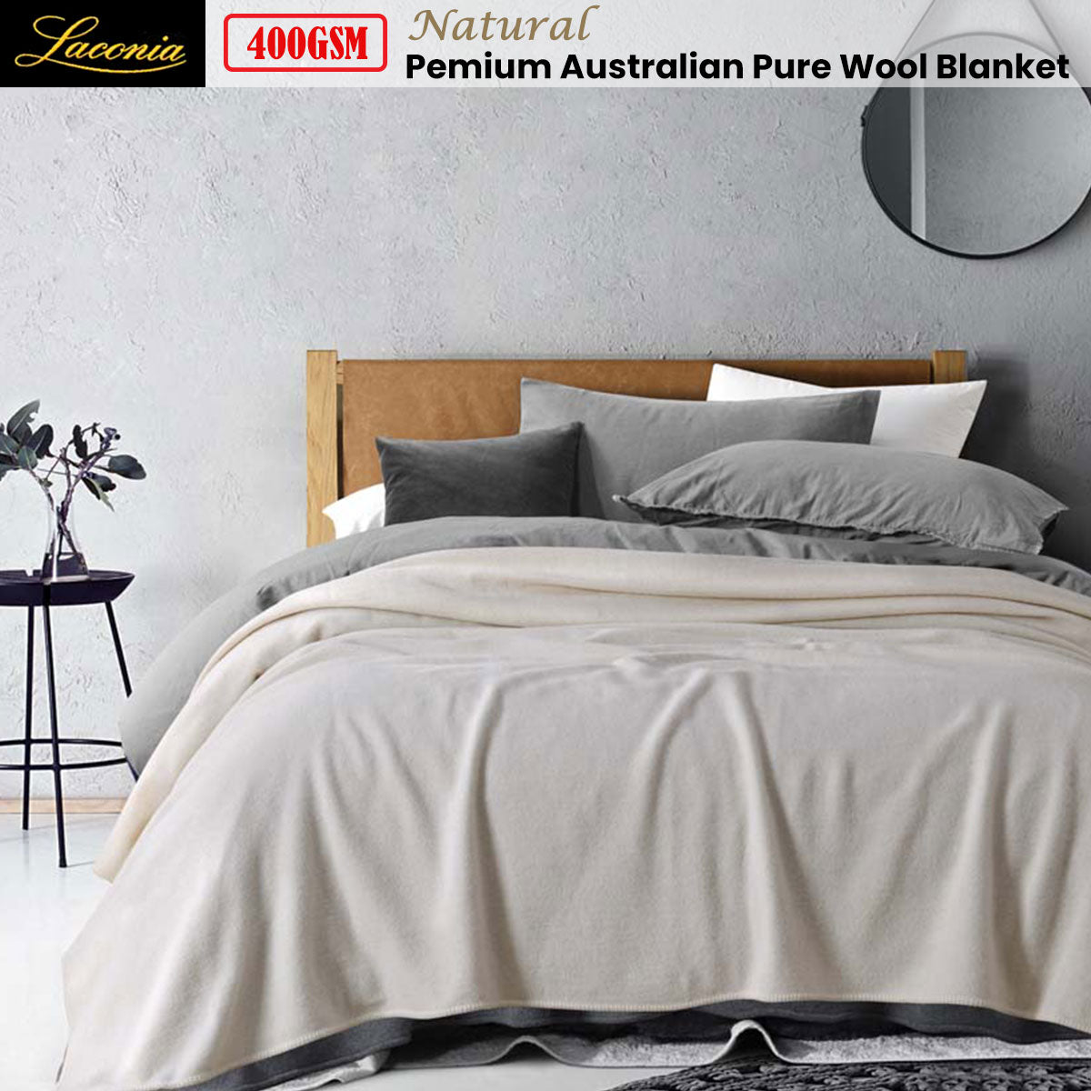 Laconia 400GSM Premium Australian Pure Wool Blanket Natural Queen