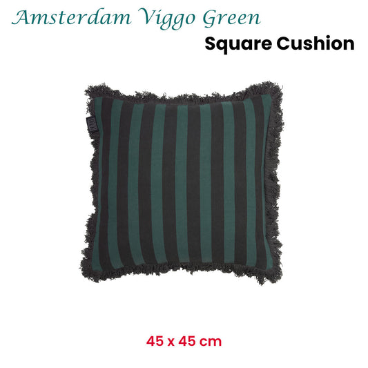 KAAT Amsterdam Viggo Green Stripe Square Filled Cushion 45cm x 45cm