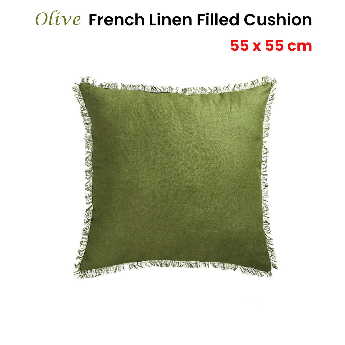 Vintage Design Homewares Olive French Linen Filled Cushion Square - 55cm x 55cm