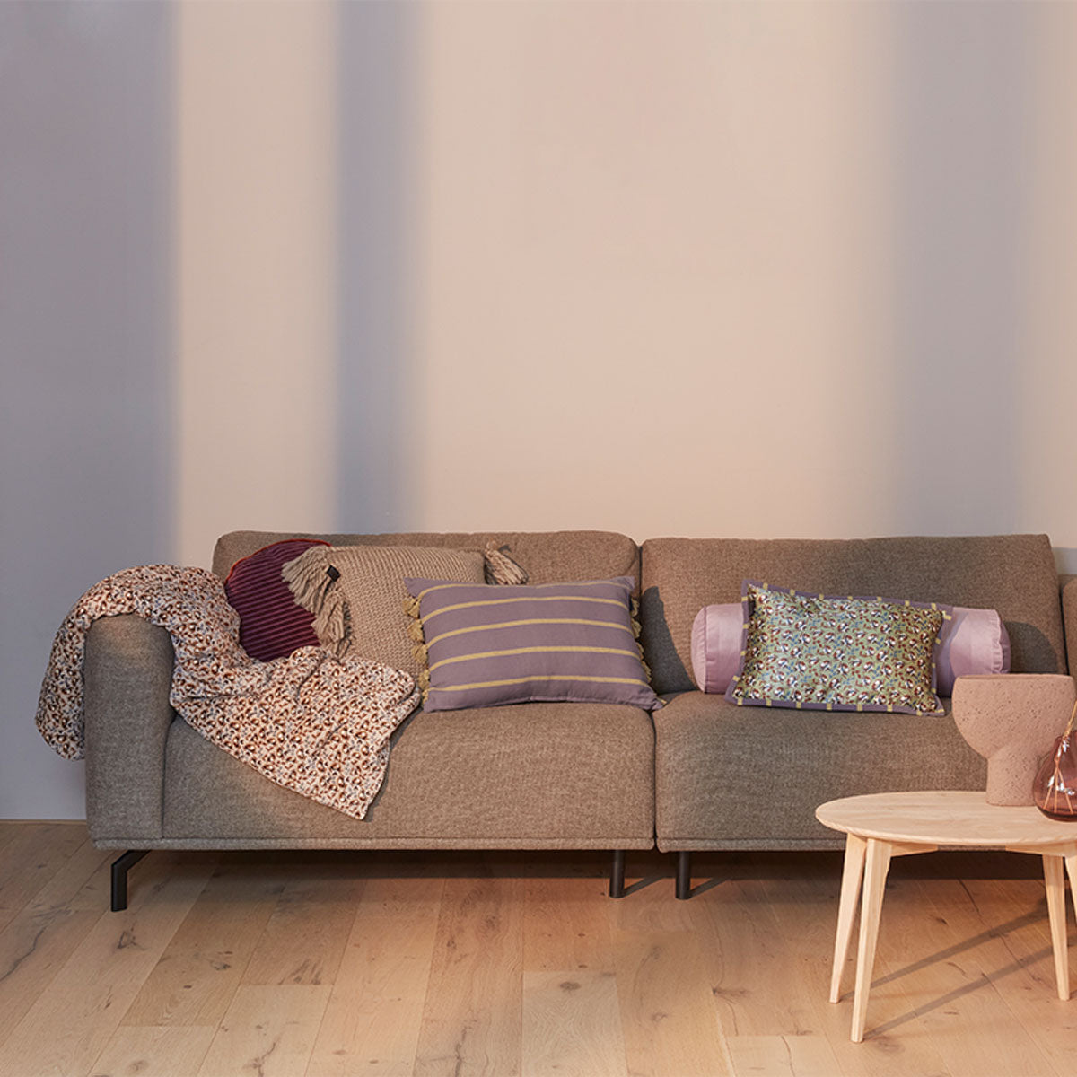 KAAT Amsterdam Jelke Mauve Stripes Oblong Filled Cushion 40cm x 60cm