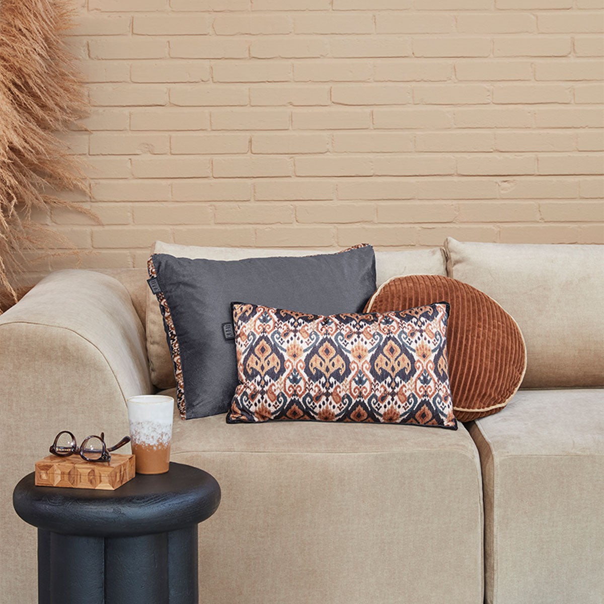 KAAT Amsterdam Julan Anthracite Velvet Oblong Filled Cushion 40cm x 60cm