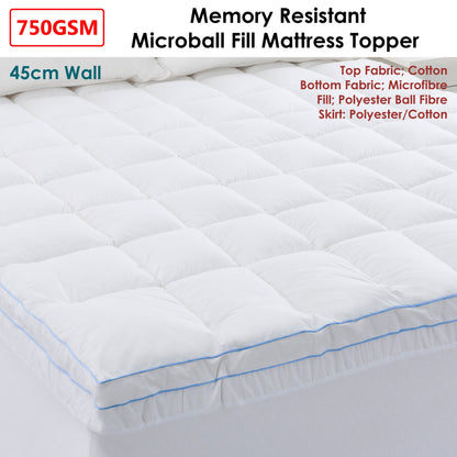 Cloudland 750GSM Memory Resistant Microball Fill Mattress Topper King