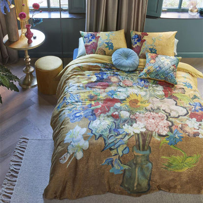 Bedding House Van Gogh Bouquet d'Anniversaire Gold Cotton Sateen Quilt Cover Set Super King