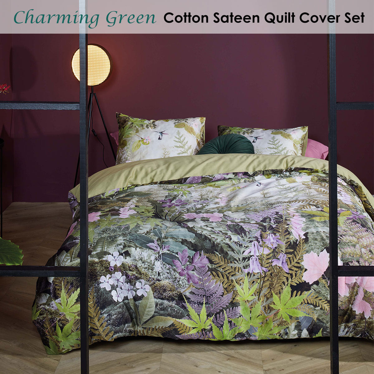 Bedding House Charming Green Cotton Sateen Quilt Cover Set King