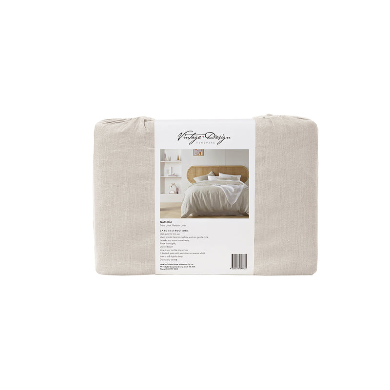 Vintage Design Homewares Natural French Linen Quilt Cover Set King