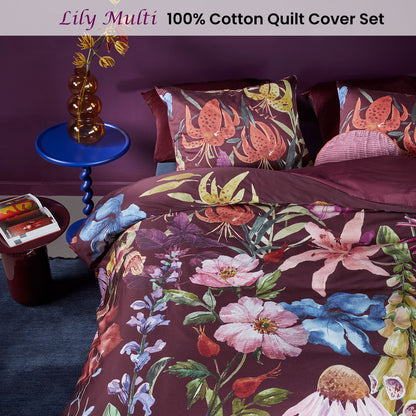 Bedding House Lily Multi Cotton Floral Quilt Cover Set Queen