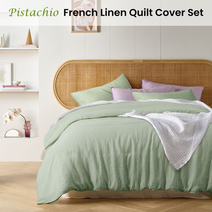 Vintage Design Homewares Pistachio French Linen Quilt Cover Set King