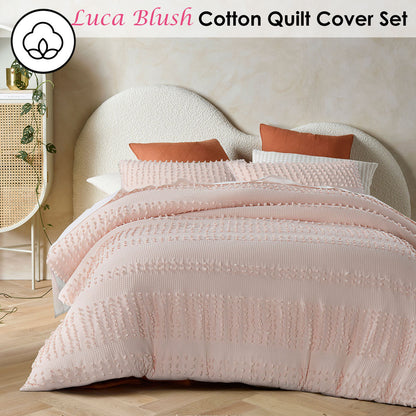 Vintage Design Homewares Luca Blush Cotton Quilt Cover Set Queen